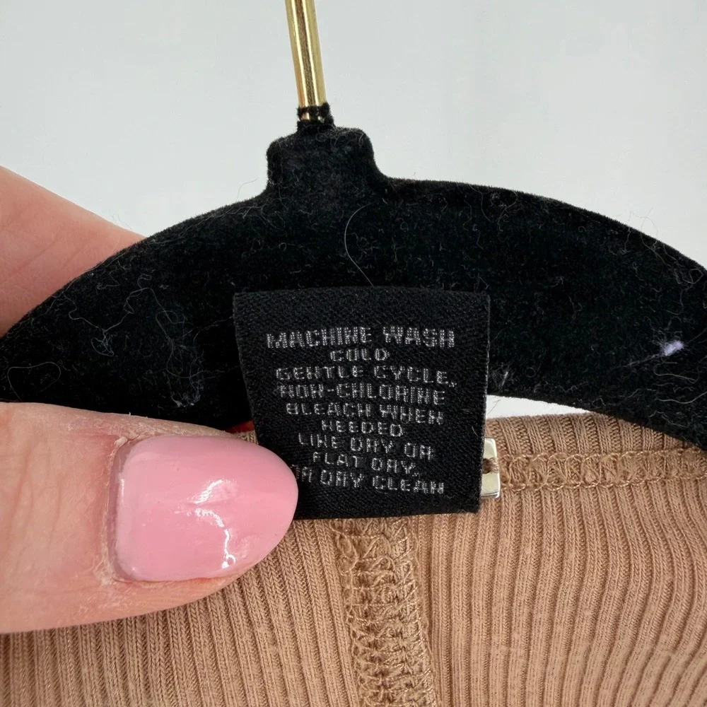 Magaschoni Ribbed Long Sleeve Top Womens‎ Large Tan Pima Cotton Modal Minimalist